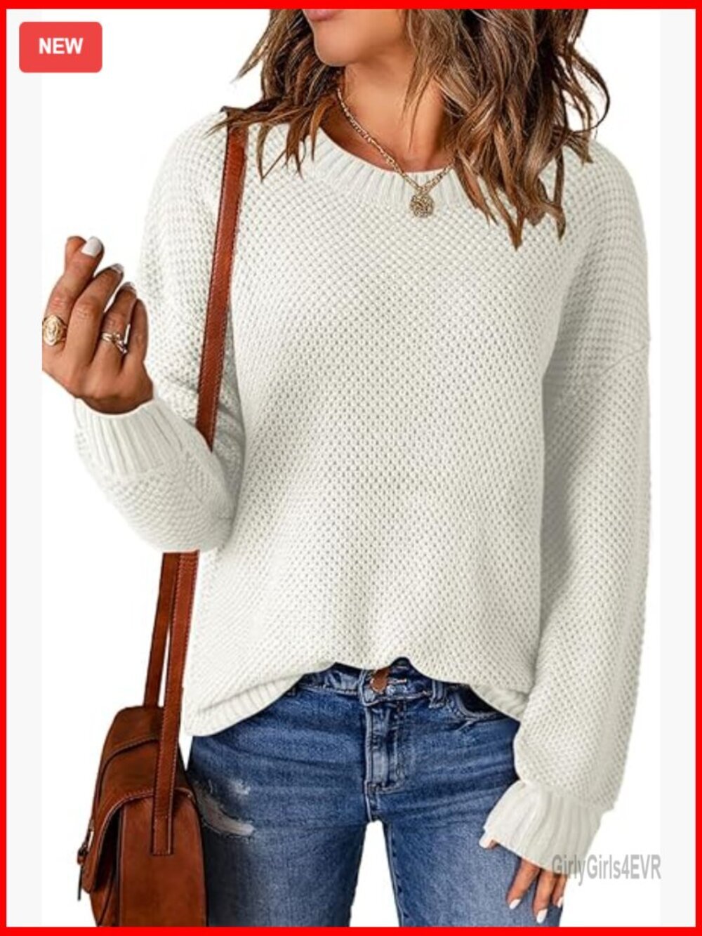 Womens Crewneck Ribbed Knit Waffle Pullover Sweater Fall Winter Fashion